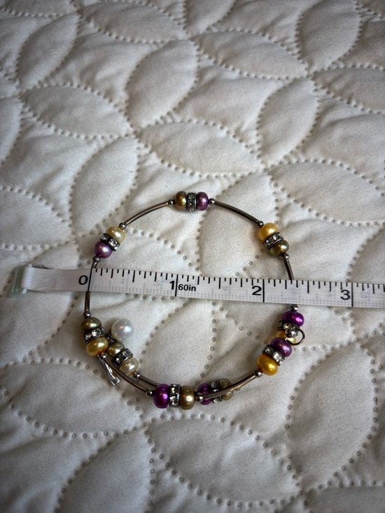 Vantel Pearls Purple and Gold Freshwater Pearls and Silver Tone Bracelet - Picture 6 of 6